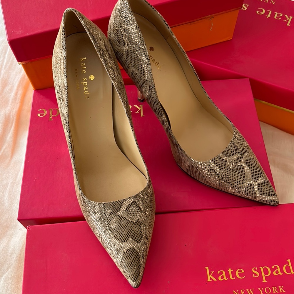 Kate Spade Licorice Honey/Boa Mushroom Specchi Snakeskin Pumps Sz.9 1/2 B